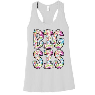 Floral Big Sister Gift Pregnancy Announcement Women's Racerback Tank