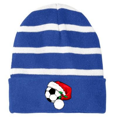 Football Ball Santa's Hat Christmas Xmas Soccer Fan Gift Funny Gift Striped Beanie with Solid Band