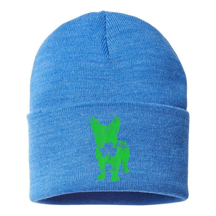 French Bulldog St Patricks Day Boys Girls Shamrock Dog Lover Sustainable Knit Beanie