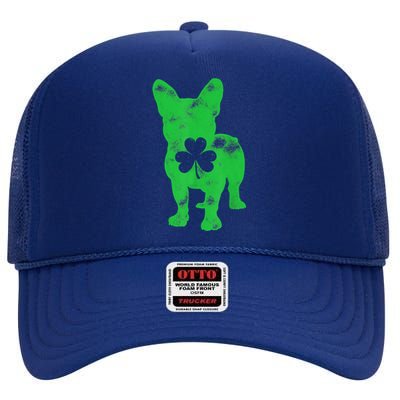 French Bulldog St Patricks Day Boys Girls Shamrock Dog Lover High Crown Mesh Back Trucker Hat