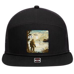 Funny Bigfoot Sasquatch Loch Ness Monster Introvert Bruh 7 Panel Mesh Trucker Snapback Hat