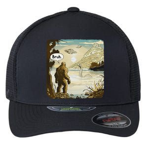 Funny Bigfoot Sasquatch Loch Ness Monster Introvert Bruh Flexfit Unipanel Trucker Cap