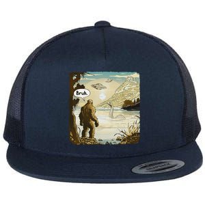 Funny Bigfoot Sasquatch Loch Ness Monster Introvert Bruh Flat Bill Trucker Hat