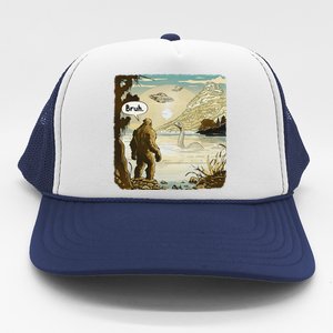 Funny Bigfoot Sasquatch Loch Ness Monster Introvert Bruh Trucker Hat