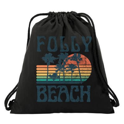 Folly Beach South Carolina Summer Vacation Vintage Cute Gift Drawstring Bag