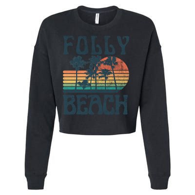 Folly Beach South Carolina Summer Vacation Vintage Cute Gift Cropped Pullover Crew