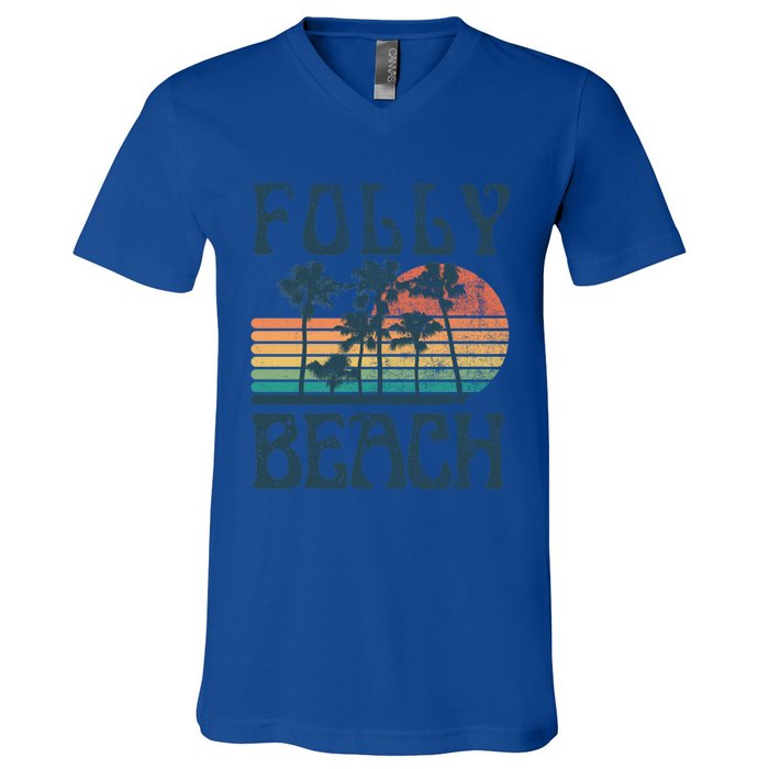 Folly Beach South Carolina Summer Vacation Vintage Cute Gift V-Neck T-Shirt