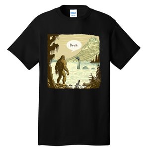 Funny Bigfoot Sasquatch Loch Ness Monster Introvert Bruh Tall T-Shirt