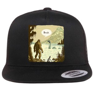 Funny Bigfoot Sasquatch Loch Ness Monster Introvert Bruh Flat Bill Trucker Hat