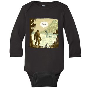 Funny Bigfoot Sasquatch Loch Ness Monster Introvert Bruh Baby Long Sleeve Bodysuit