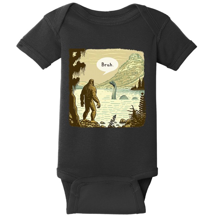 Funny Bigfoot Sasquatch Loch Ness Monster Introvert Bruh Baby Bodysuit