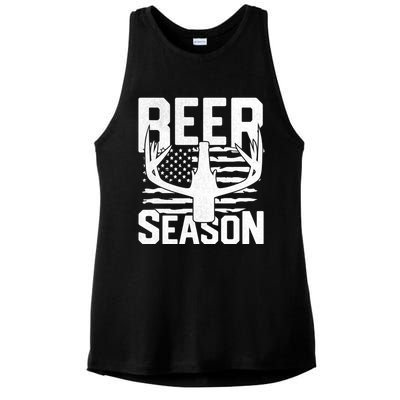 Funny Beer Season Deer Antlers American Flag Hunting Gift Ladies PosiCharge Tri-Blend Wicking Tank