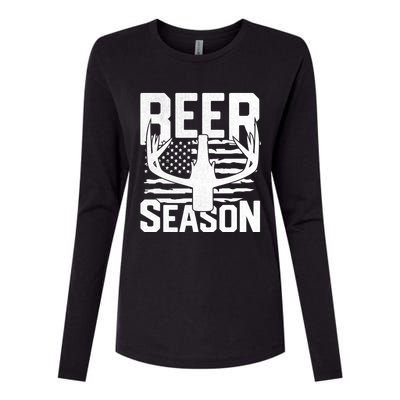 Funny Beer Season Deer Antlers American Flag Hunting Gift Womens Cotton Relaxed Long Sleeve T-Shirt