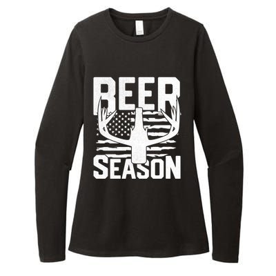 Funny Beer Season Deer Antlers American Flag Hunting Gift Womens CVC Long Sleeve Shirt