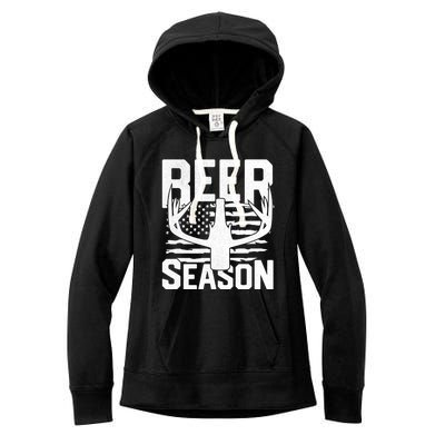 Funny Beer Season Deer Antlers American Flag Hunting Gift Women's Fleece Hoodie