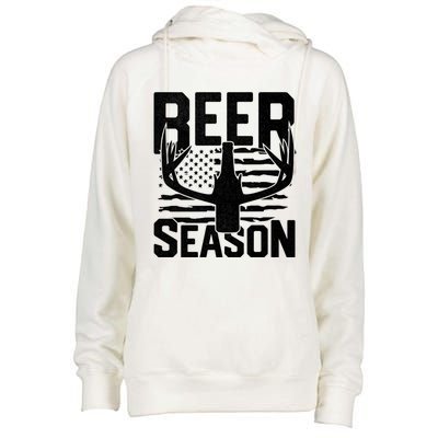 Funny Beer Season Deer Antlers American Flag Hunting Gift Womens Funnel Neck Pullover Hood