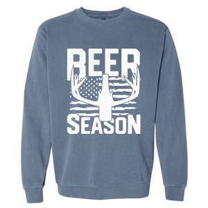 Funny Beer Season Deer Antlers American Flag Hunting Gift Garment-Dyed Sweatshirt