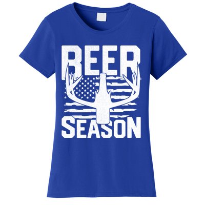 Funny Beer Season Deer Antlers American Flag Hunting Gift Women's T-Shirt