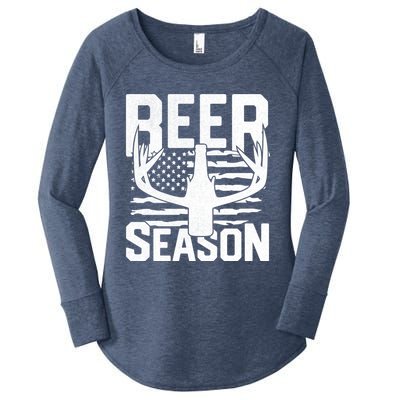 Funny Beer Season Deer Antlers American Flag Hunting Gift Women's Perfect Tri Tunic Long Sleeve Shirt