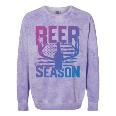 Funny Beer Season Deer Antlers American Flag Hunting Gift Colorblast Crewneck Sweatshirt