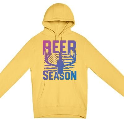 Funny Beer Season Deer Antlers American Flag Hunting Gift Premium Pullover Hoodie