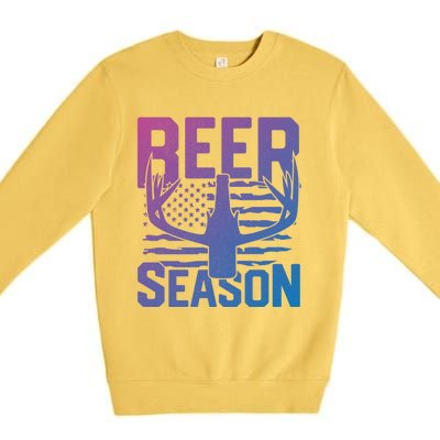 Funny Beer Season Deer Antlers American Flag Hunting Gift Premium Crewneck Sweatshirt