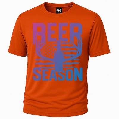 Funny Beer Season Deer Antlers American Flag Hunting Gift Cooling Performance Crew T-Shirt