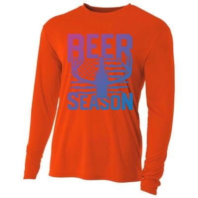 Funny Beer Season Deer Antlers American Flag Hunting Gift Cooling Performance Long Sleeve Crew