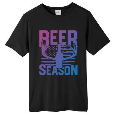 Funny Beer Season Deer Antlers American Flag Hunting Gift Tall Fusion ChromaSoft Performance T-Shirt