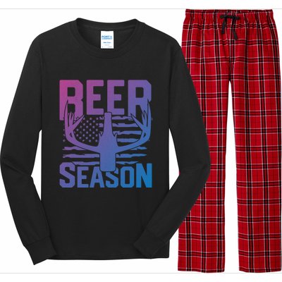 Funny Beer Season Deer Antlers American Flag Hunting Gift Long Sleeve Pajama Set