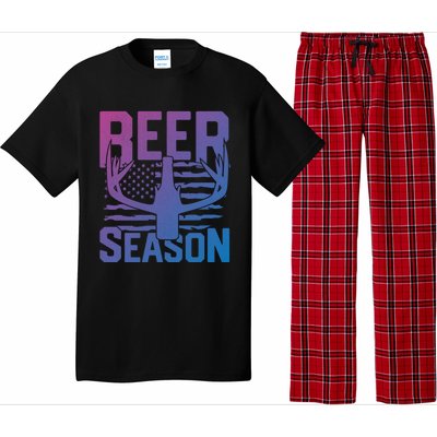 Funny Beer Season Deer Antlers American Flag Hunting Gift Pajama Set