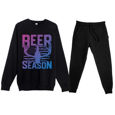 Funny Beer Season Deer Antlers American Flag Hunting Gift Premium Crewneck Sweatsuit Set