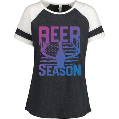 Funny Beer Season Deer Antlers American Flag Hunting Gift Enza Ladies Jersey Colorblock Tee