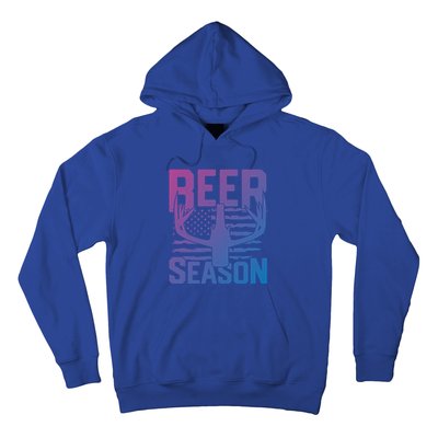 Funny Beer Season Deer Antlers American Flag Hunting Gift Hoodie