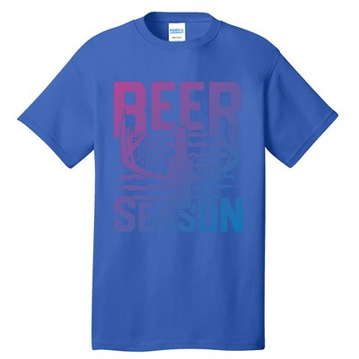 Funny Beer Season Deer Antlers American Flag Hunting Gift Tall T-Shirt