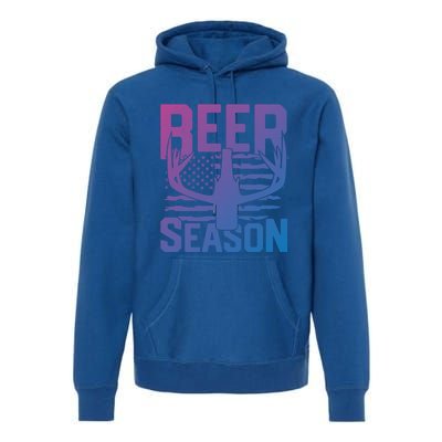 Funny Beer Season Deer Antlers American Flag Hunting Gift Premium Hoodie