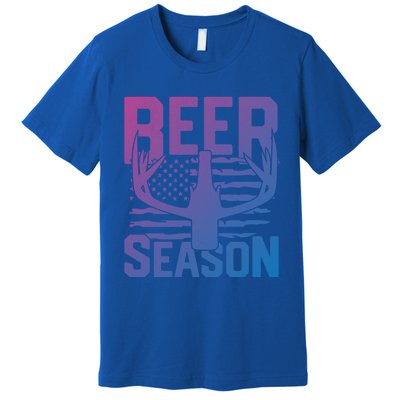 Funny Beer Season Deer Antlers American Flag Hunting Gift Premium T-Shirt