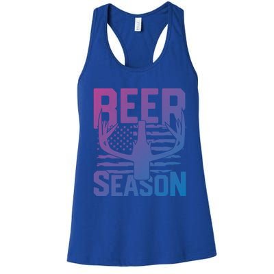 Funny Beer Season Deer Antlers American Flag Hunting Gift Women's Racerback Tank