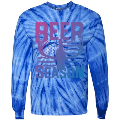 Funny Beer Season Deer Antlers American Flag Hunting Gift Tie-Dye Long Sleeve Shirt