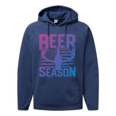 Funny Beer Season Deer Antlers American Flag Hunting Gift Performance Fleece Hoodie