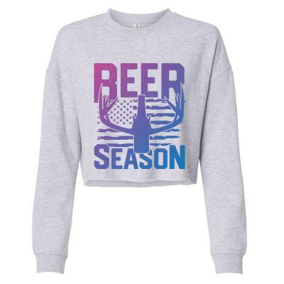 Funny Beer Season Deer Antlers American Flag Hunting Gift Cropped Pullover Crew