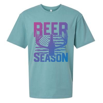 Funny Beer Season Deer Antlers American Flag Hunting Gift Sueded Cloud Jersey T-Shirt