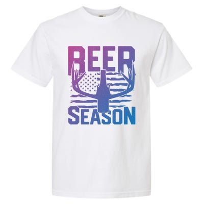 Funny Beer Season Deer Antlers American Flag Hunting Gift Garment-Dyed Heavyweight T-Shirt