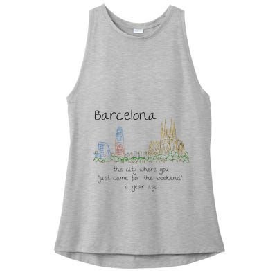 Funny Barcelona Spain Souvenir Hand Drawn Art Gift Ladies PosiCharge Tri-Blend Wicking Tank