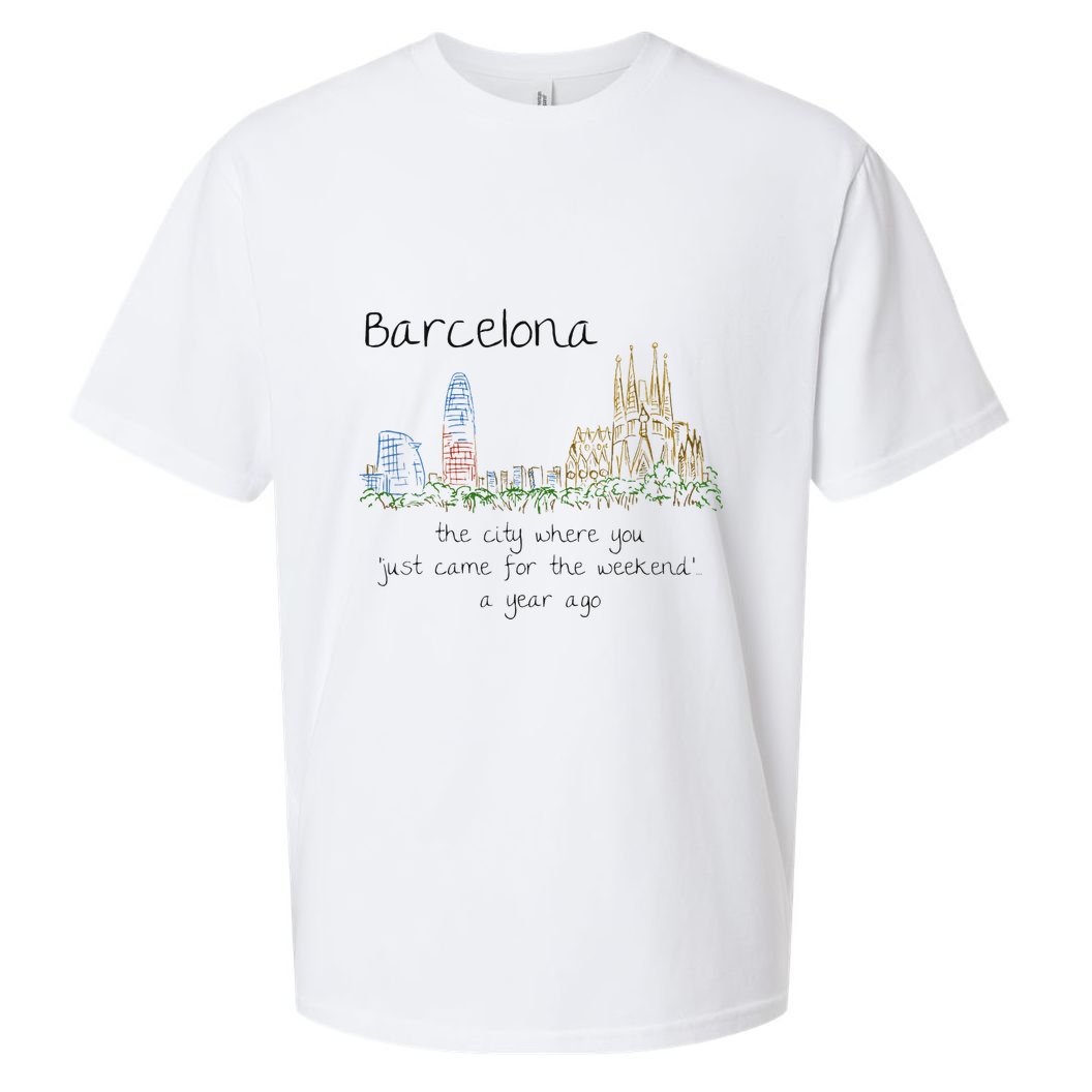 Funny Barcelona Spain Souvenir Hand Drawn Art Gift Sueded Cloud Jersey T-Shirt