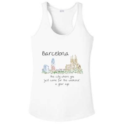 Funny Barcelona Spain Souvenir Hand Drawn Art Gift Ladies PosiCharge Competitor Racerback Tank