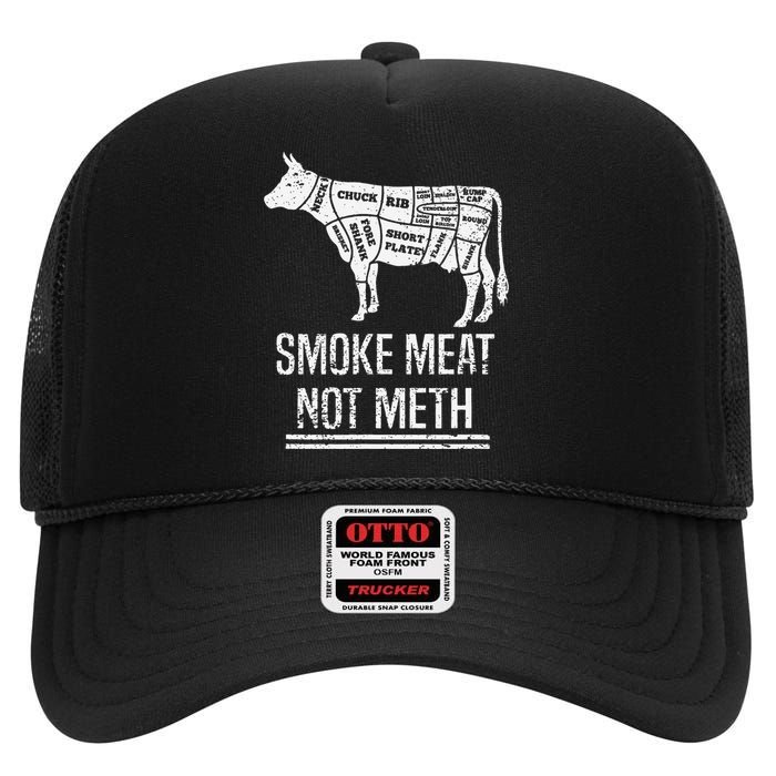 Funny BBQ Smoke Meat Not Meth Anti Drug Barbecue Grilling High Crown Mesh Back Trucker Hat