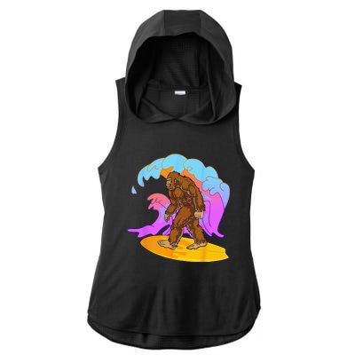 Funny BigFoot Surfing Cool Reto Vintage Sasquatch Lovers Ladies PosiCharge Tri-Blend Wicking Draft Hoodie Tank