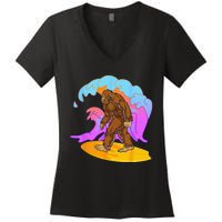 Funny BigFoot Surfing Cool Reto Vintage Sasquatch Lovers Women's V-Neck T-Shirt