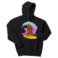 Funny BigFoot Surfing Cool Reto Vintage Sasquatch Lovers Kids Hoodie